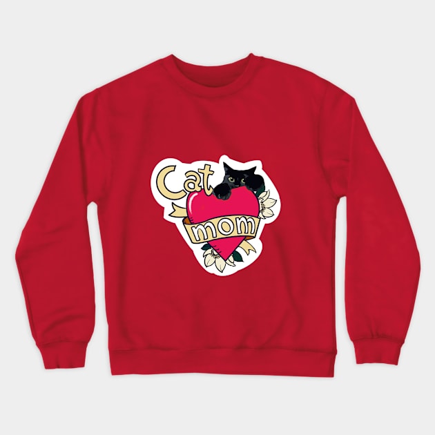 Black Cat Mom Tattoo Crewneck Sweatshirt by TAP4242